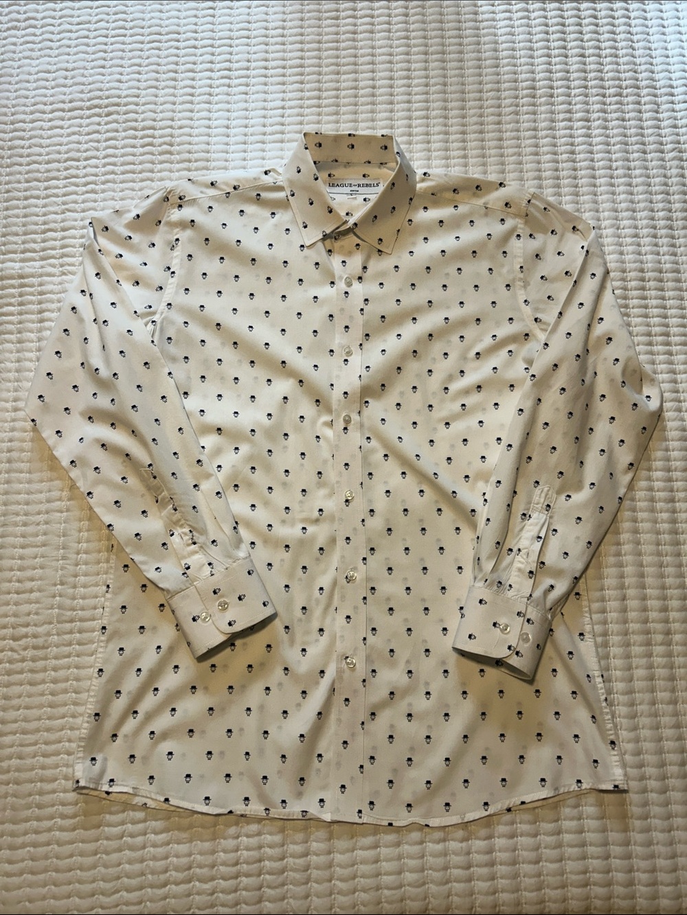 White Printed Long-Sleeve Dress Shirt